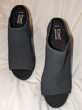 TOMS Florence Open-Toe Wedge Slide Size 6.5 Black NWOB